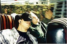 A photo of the boys sleeping on the bus.